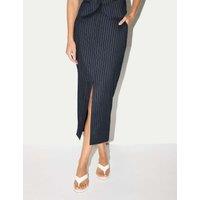 Jigsaw Linen Blend Striped Tailored Pencil Skirt Navy Mix