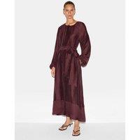 Jigsaw Textured Round Neck Tie Waist Midi Shift Dress Burgundy