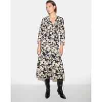 Jigsaw Cord Floral V Neck Pleated Midi Dress White Mix