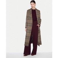 Jigsaw Wool Blend Checked Longline Coat Brown Mix