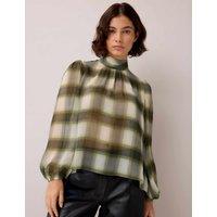 RO&ZO Tie Neck Long Sleeve Checked Blouse Green Mix