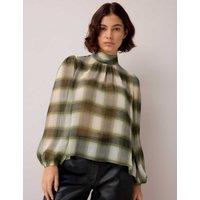 RO&ZO Tie Neck Long Sleeve Checked Blouse Green Mix