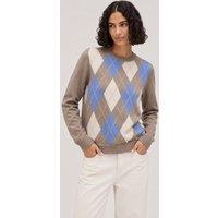Chinti & Parker Wool Rich Jacquard Crew Neck Jumper with Cashmere Brown