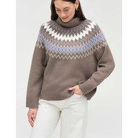 Chinti & Parker Wool with Cashmere Fair Isle Polo Neck Jumper Medium Brown