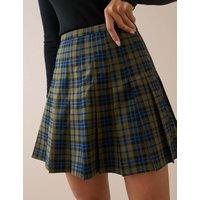 Nobody's Child Cotton Rich Checked Pleated Mini Skirt Dark Blue