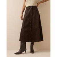 Nobody's Child Pure Cotton Corduroy Midi A-Line Skirt Brown