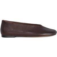 Dune London Leather High Cut Round Toe Ballet Pumps Brown