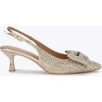 Kurt Geiger Sparkle Bow Kitten Heel Pointed Court Shoes Silver