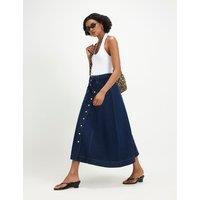 River Island Denim Belted Flap Pocket Midi Utility Skirt Blue Denim