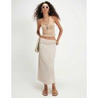 River Island Striped Midi Slip Skirt Cream Mix