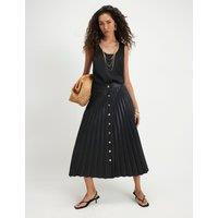 River Island Leather Look Popper Front Pleated Midi Skirt Black