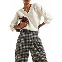 River Island Checked Elasticated Waist Straight Trousers Brown Mix