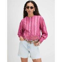 River Island Cotton Blend Lace Trim Button Through Blouse Pink