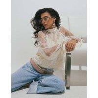 River Island Lace Bow Neck Blouse Cream