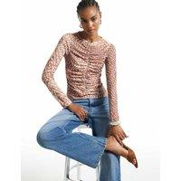 River Island Animal Print Ruched Front Top Beige Mix
