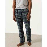 FatFace Pure Cotton Checked Pyjama Bottoms Green Mix