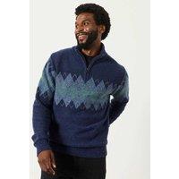 FatFace Argyle Half Zip Knitted Jumper Navy Mix