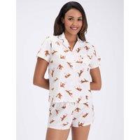 Boux Avenue Cat Print Fleece Short Pyjama In a Bag Ivory Mix