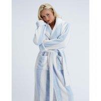 Boux Avenue Striped Fluffy Long Dressing Gown Blue Mix