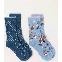 FatFace 2 Pack Woodland Welly Socks Blue Mix