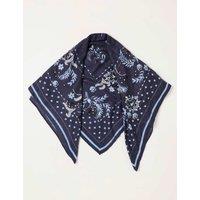 FatFace Woven Floral Square Scarf with Wool Navy Mix