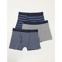 FatFace 3pk Cotton Stretch Striped Boxers Navy Mix