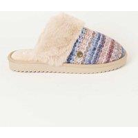 FatFace Faux Fur Cuff Mule Slippers Blue Mix