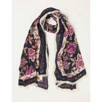 FatFace Floral Fringed Scarf Navy Mix