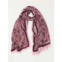 FatFace Leaf Print Fringed Scarf Burgundy Mix