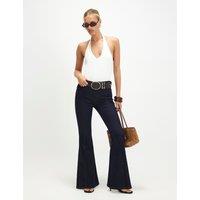 River Island Mid Rise Seam Detail Flared Jeans Dark Blue Denim
