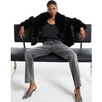 River Island Faux Fur Oversized Short Coat Black