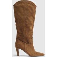 River Island Stiletto Heel Pointed Toe Knee High Boots Brown