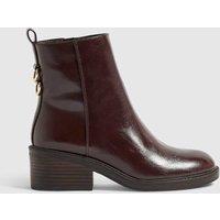 River Island Block Heel Round Toe Ankle Boots Dark Brown