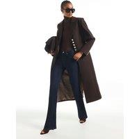 River Island Back Cinch Single Breasted Longline Coat Brown