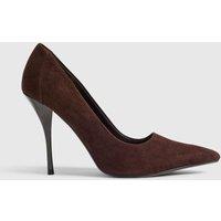River Island Suede Party Stiletto Court Shoes Dark Brown