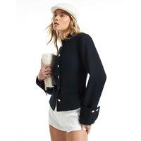 River Island High Neck Fitted Military Jacket Black