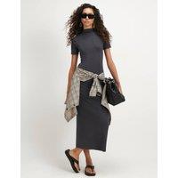 River Island High Neck Midi Bodycon Dress Dark Grey