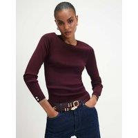 River Island Ribbed Button Detail Knitted Top Burgundy