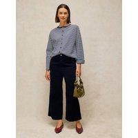 White Stuff Cord Wide Leg Cropped Trousers Navy