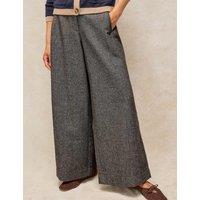 White Stuff Wool Blend Wide Leg Trousers Grey Mix