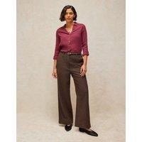 White Stuff Belle Tweed Wide Leg Trousers with Wool Brown Mix