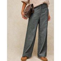 White Stuff Cotton Rich Herringbone Wide Leg Trousers Grey Mix