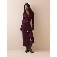 Nobody's Child Knitted Button Through Midi Bodycon Dress Burgundy