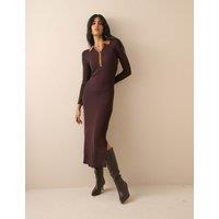 Nobody's Child Ribbed Midi Bodycon Dress Brown