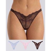 Boux Avenue 3 Pack Fran Lace High Leg Thongs Chocolate
