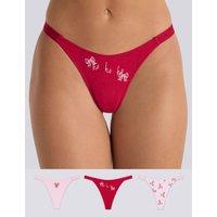 Boux Avenue 3 Pack Christmas Cotton Rich High Leg Thongs Red Mix