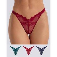 Boux Avenue 3 Pack Fran Lace High Leg Thongs Red