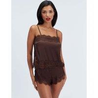 Boux Avenue Seraphina Satin & Lace Shortie Set Chocolate