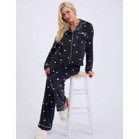 Boux Avenue Velour Heart Print Revere Pyjama Set Charcoal