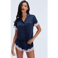 Boux Avenue Amelia Matte Satin Shortie Set Navy